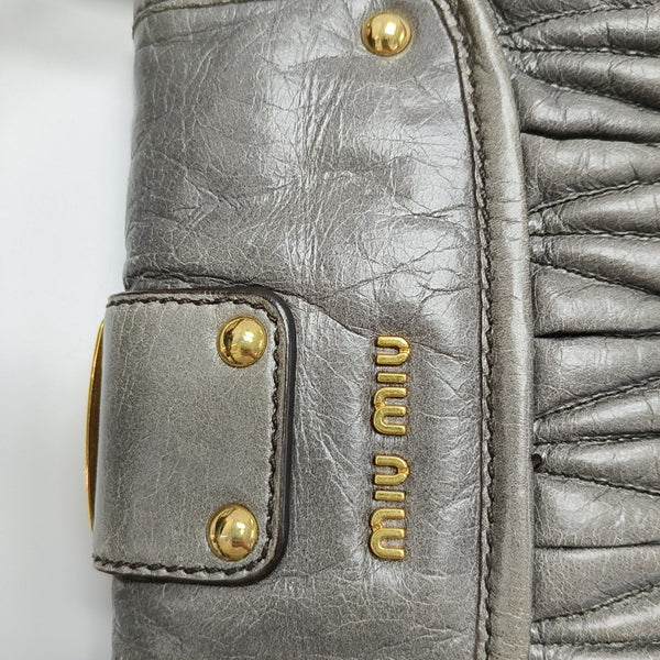 Miu Coffer Quilted Lambskin Gray