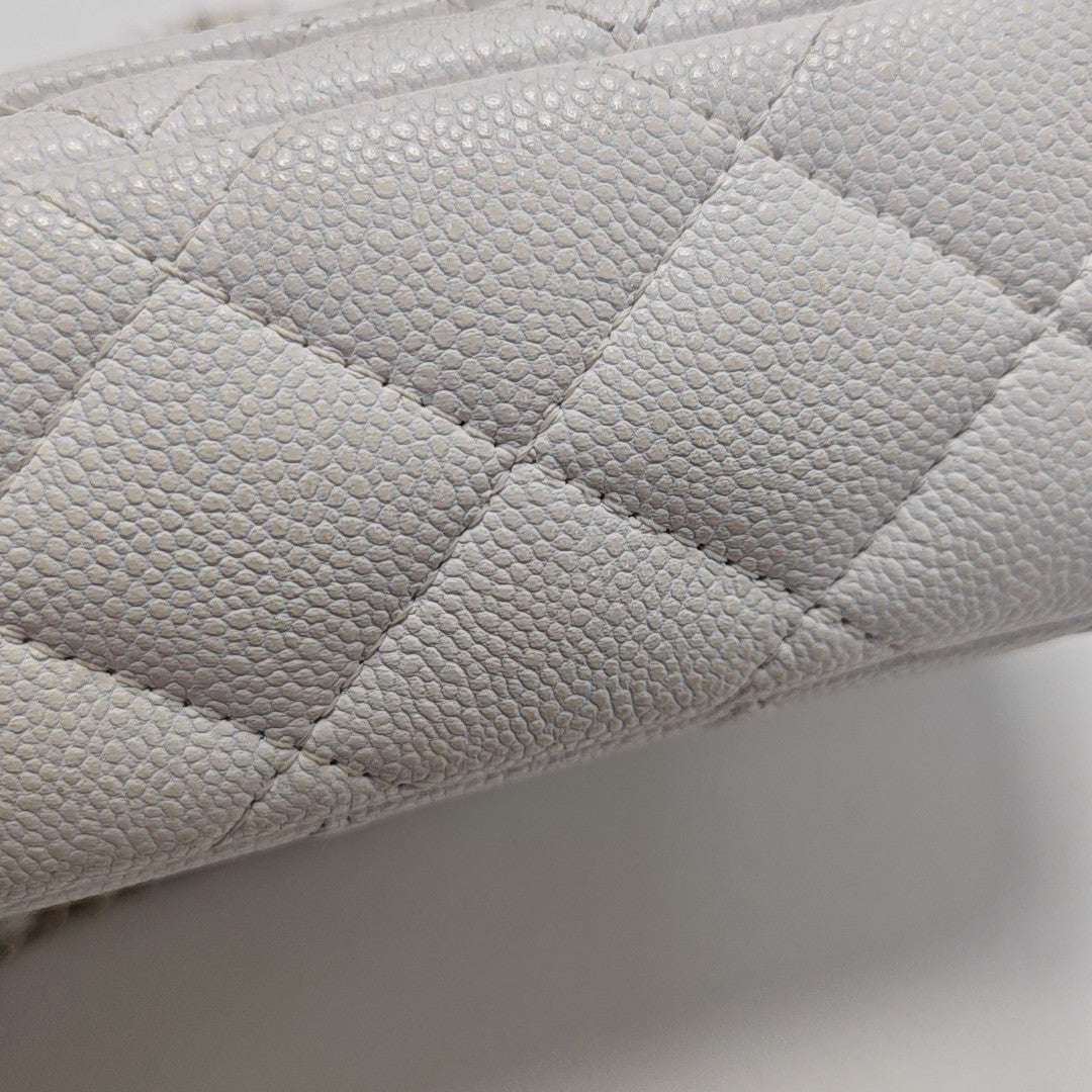 Quilted Grained Calfskin Shoulder Bag White