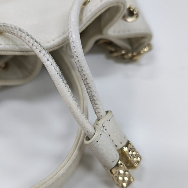 Quilted Grained Calfskin Bucket Bag Mini White