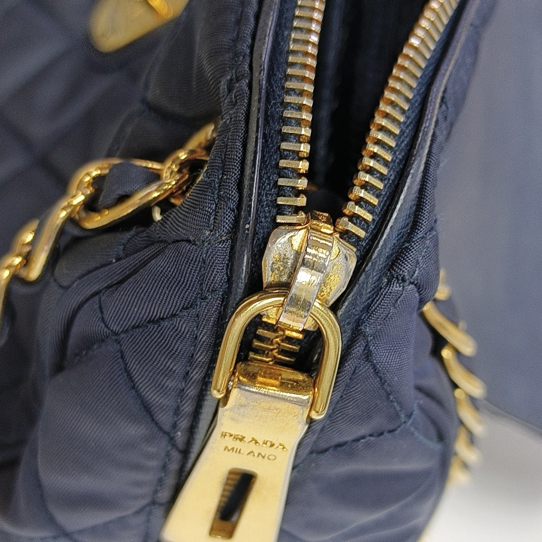 Quilted Nylon Shoulder Bag Blue