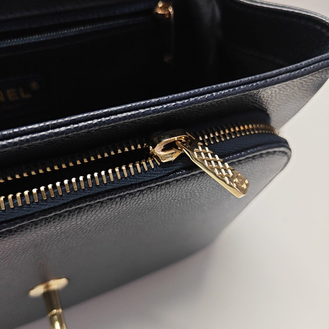 Quilted Grained Calfskin Shoulder Bag Blue