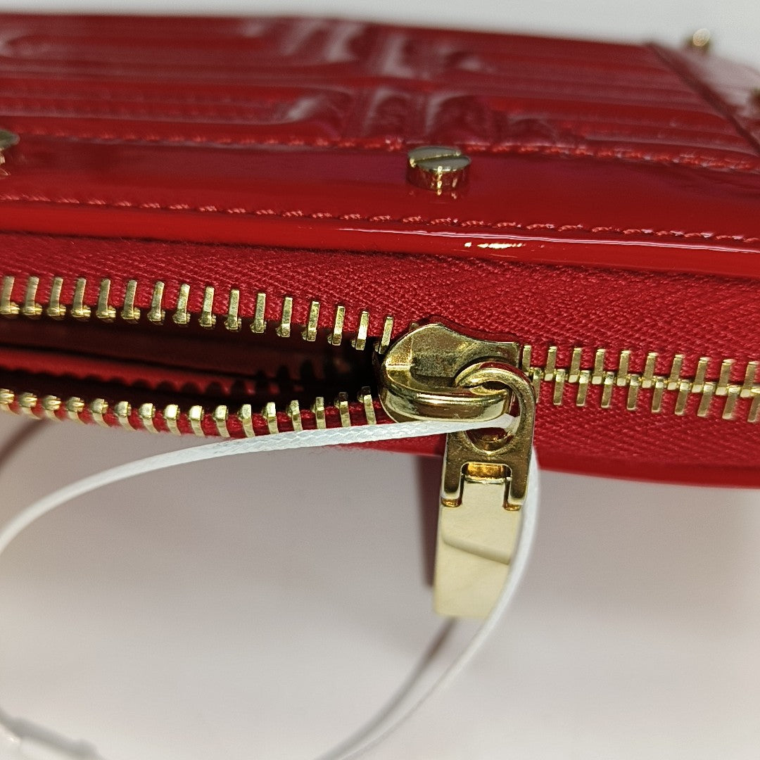 Quilted Patent Leather Wallet Red