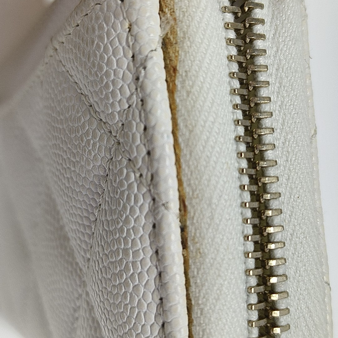 Quilted Grained Calfskin Card Holder White