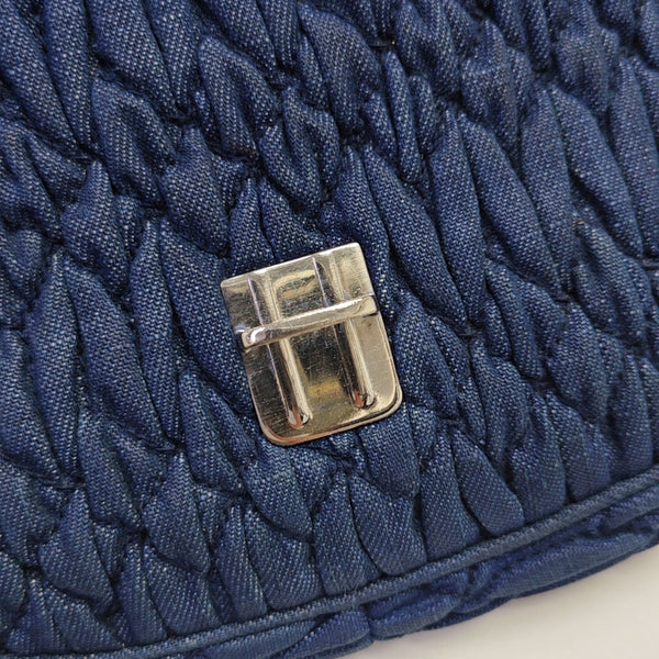 Quilted Fabric Shoulder Bag Blue