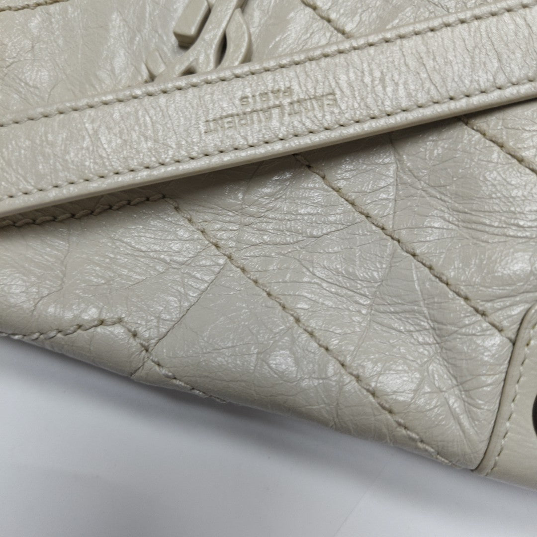 NIKI Small Chevron Calfskin White
