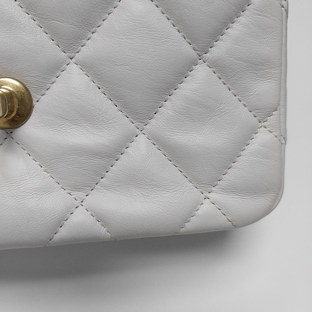 CHANEL 19 Small Quilted Calfskin White
