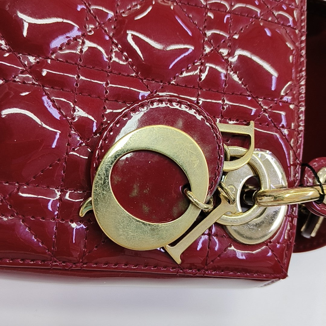 Lady Dior Mini Cannage Patent Calfskin Red
