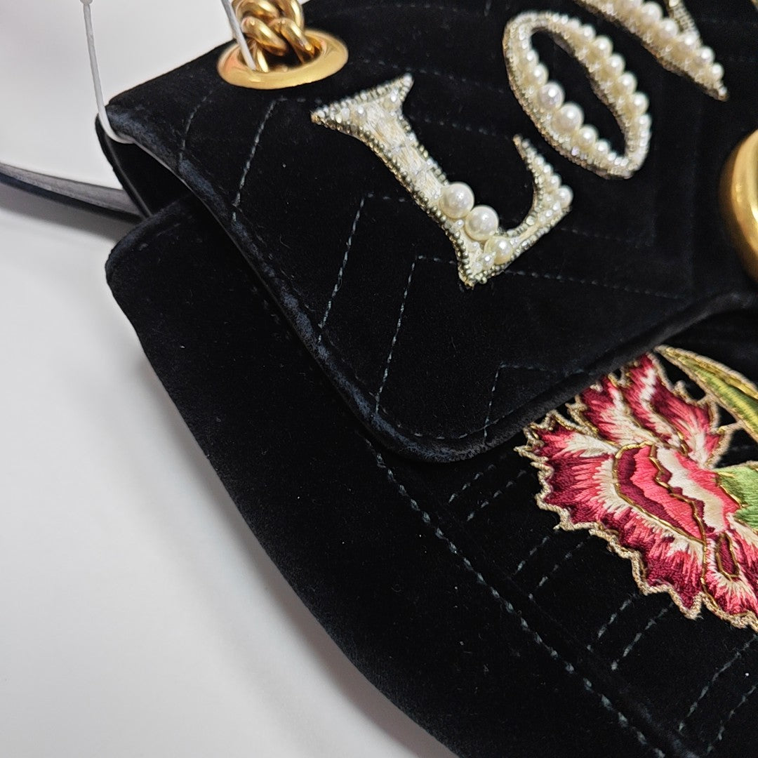 GG Marmont Large Quilted Velvet Black