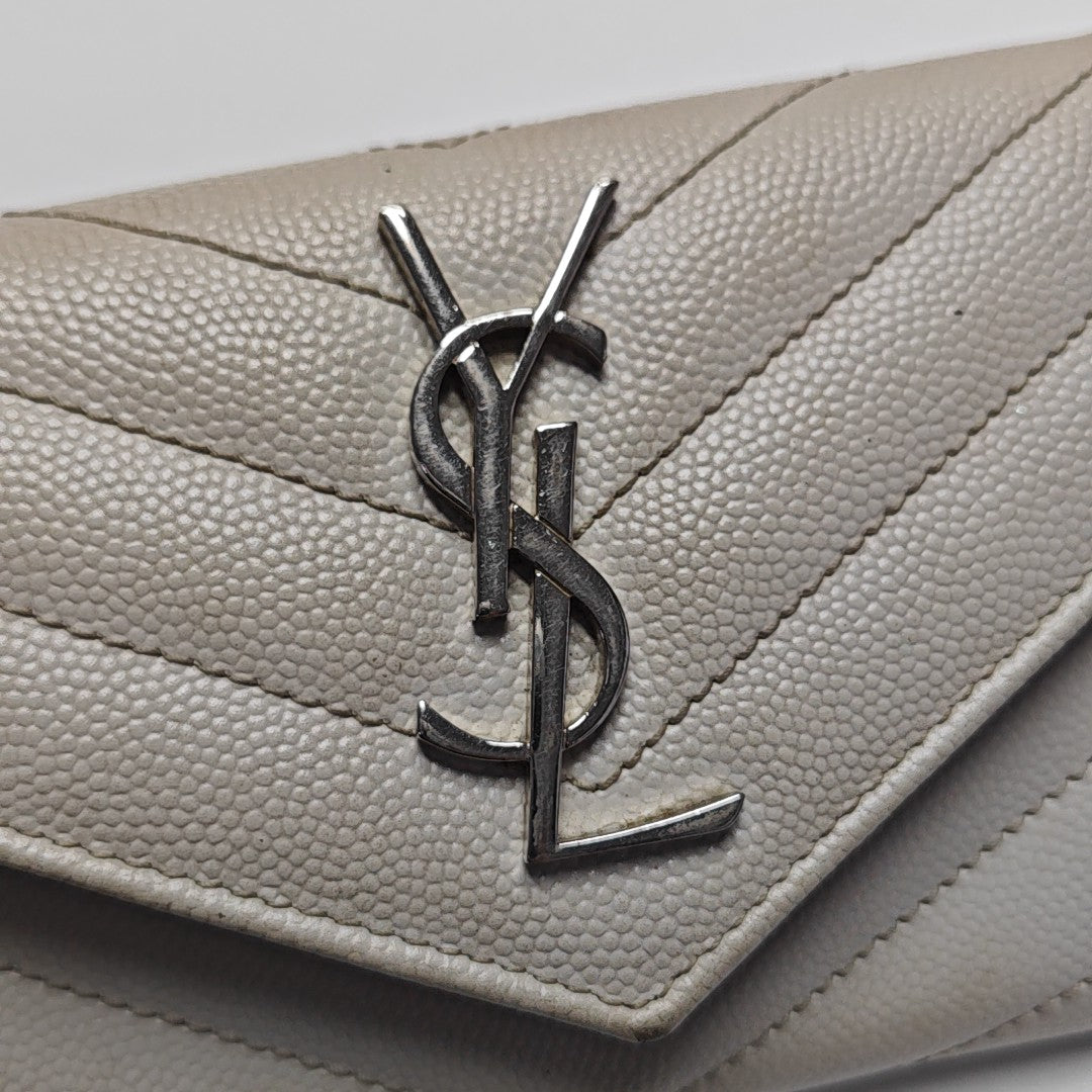 Chevron Calfskin Card Holder Small White