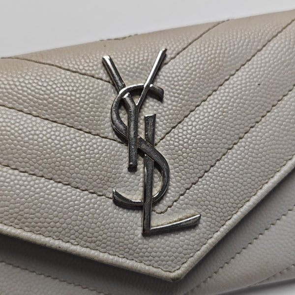Chevron Calfskin Card Holder Small White