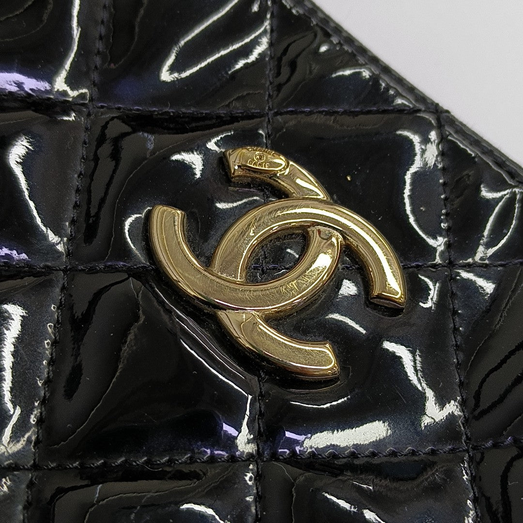 Quilted Patent Leather Shoulder Bag Black