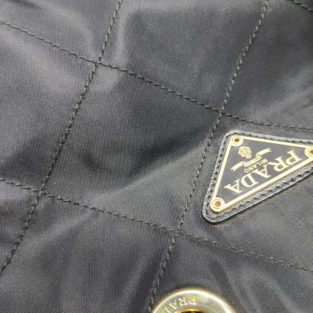 Quilted Nylon Shoulder Bag Black