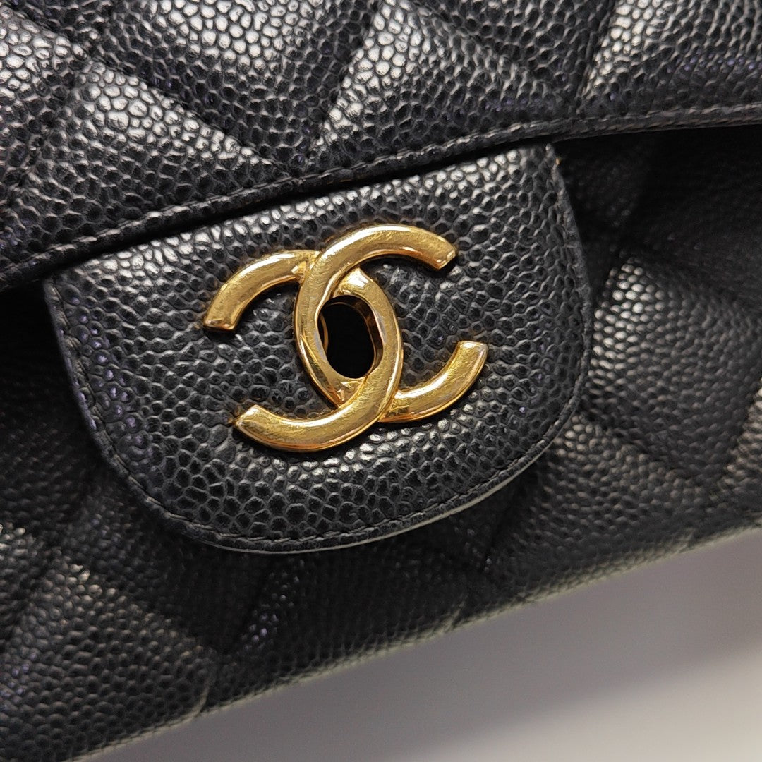 Quilted Grained Calfskin Shoulder Bag Large Black