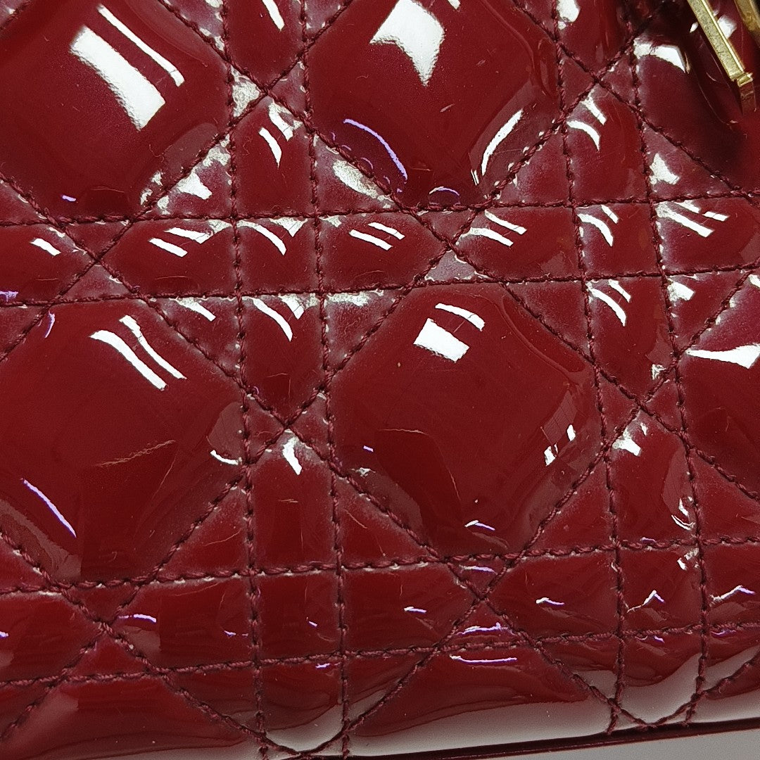 Lady Dior Mini Cannage Patent Calfskin Red
