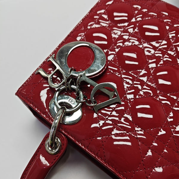 Lady Dior Medium Cannage Patent Leather Red