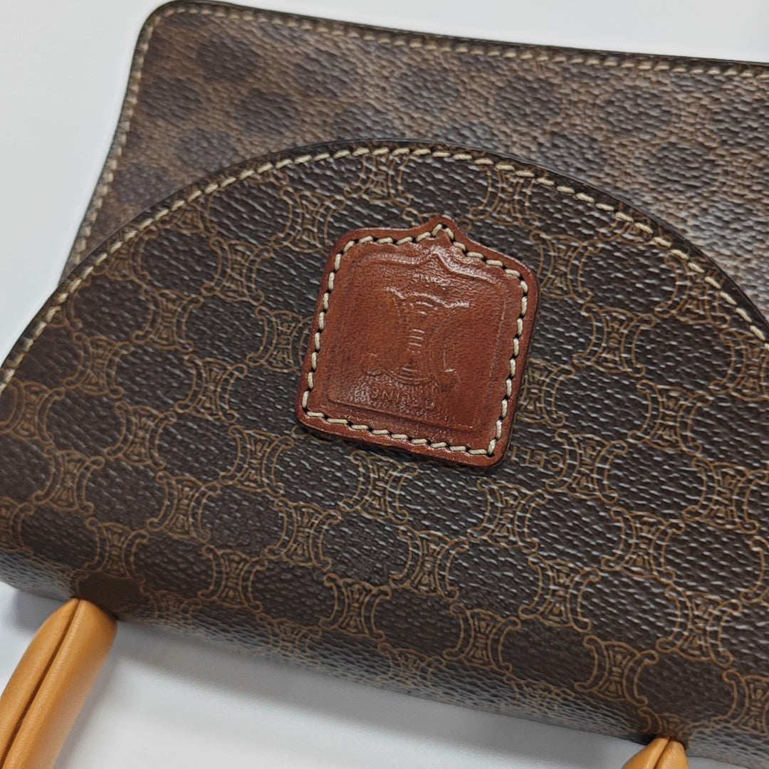 Coated Canvas Top Handle Bag Brown