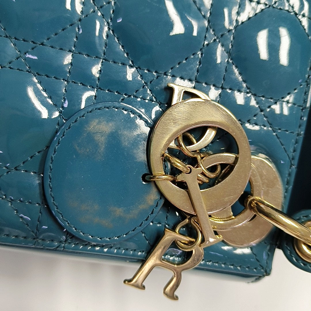 Lady Dior Mini Cannage Patent Leather Blue