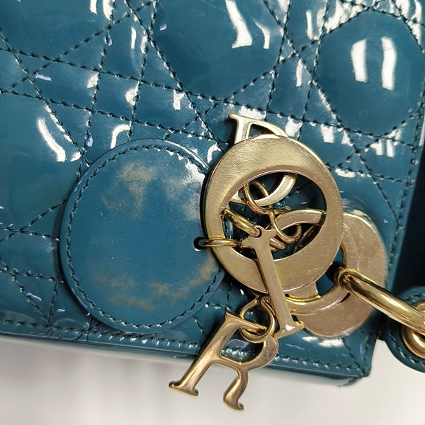 Lady Dior Mini Cannage Patent Leather Blue