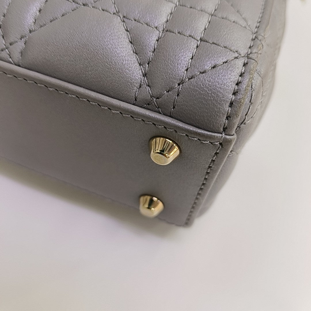 Lady Dior Mini Cannage Lambskin Gray