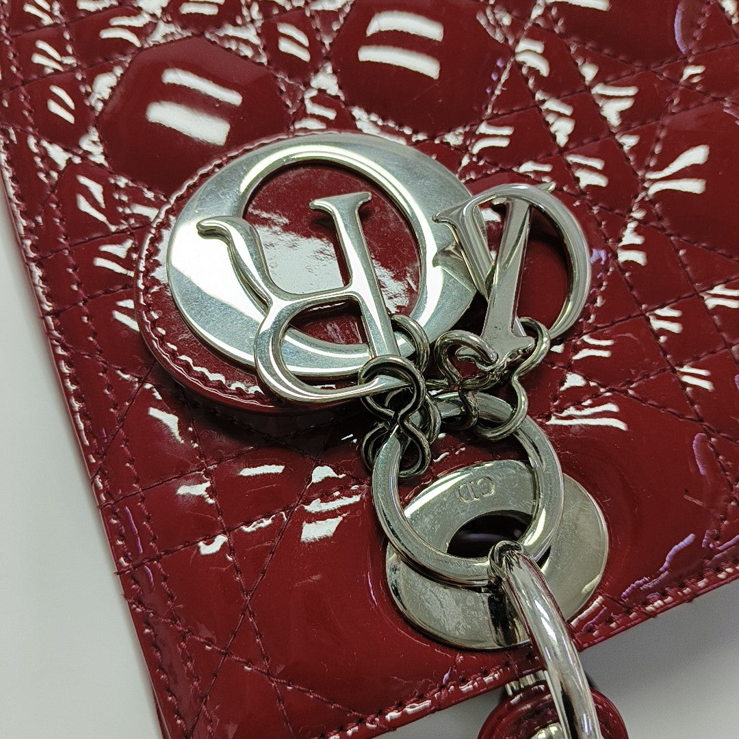 Lady Dior Medium Cannage Patent Leather Red