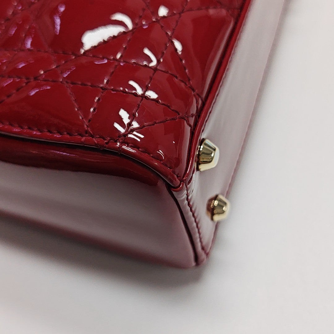 Lady Dior Mini Cannage Patent Leather Red