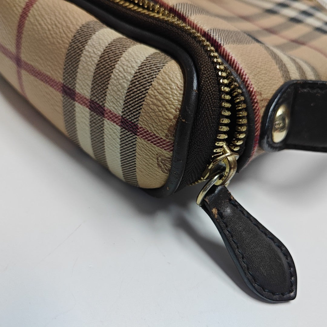 Bolso de lona revestida con asa superior beige