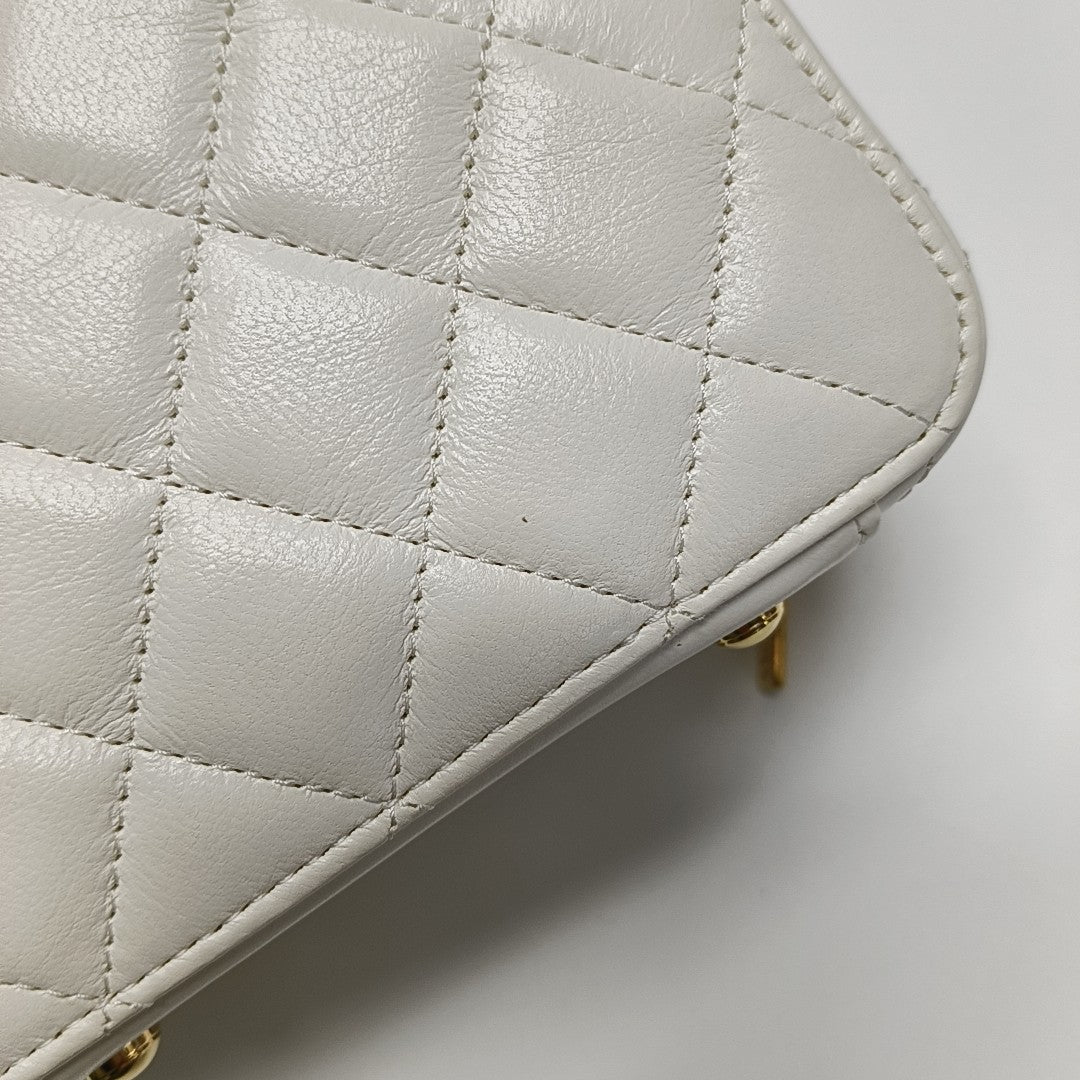 Quilted Lambskin Shoulder Bag White