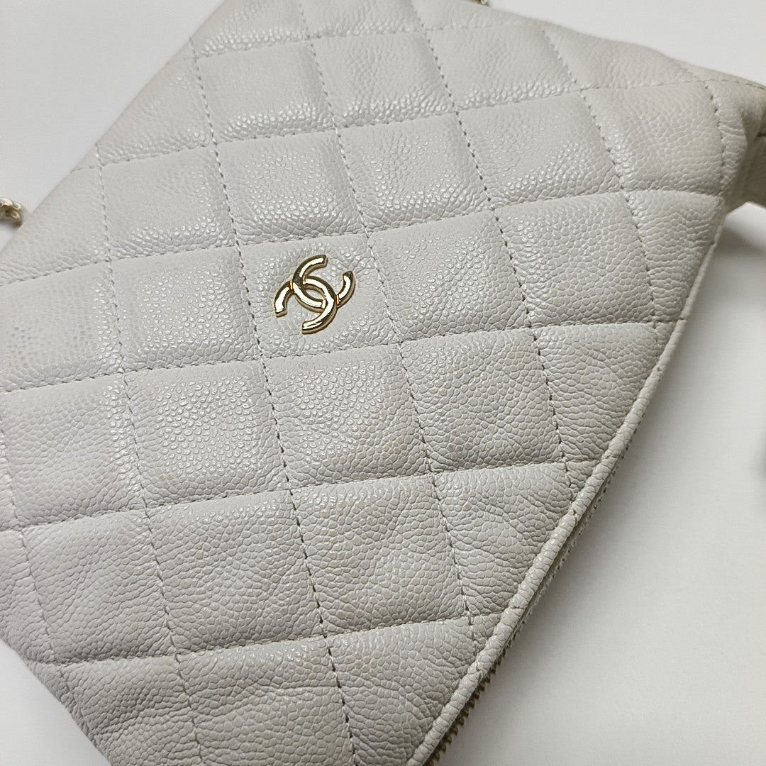 Quilted Grained Calfskin Shoulder Bag White