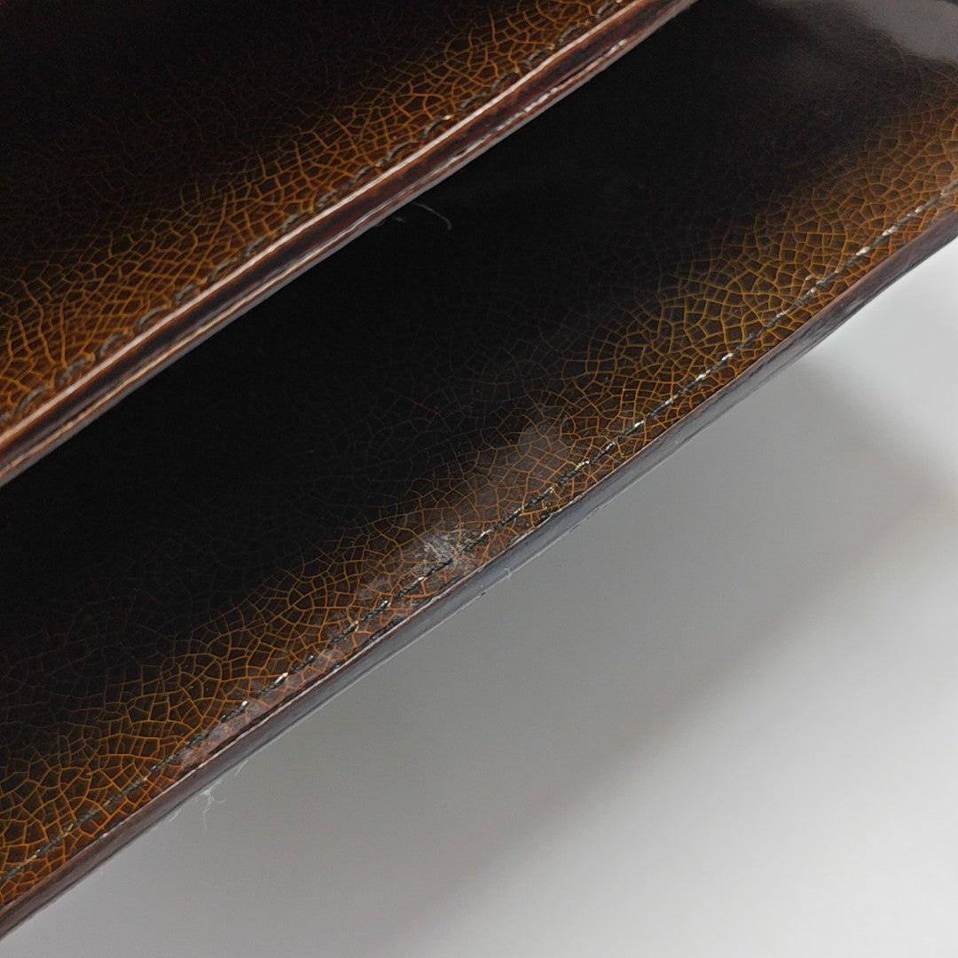 Patent Leather Top Handle Bag Brown
