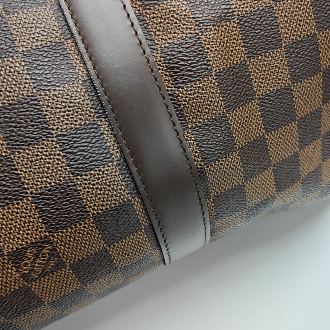 KEEPALL 45 Damier Ebene Coated Canvas Brown