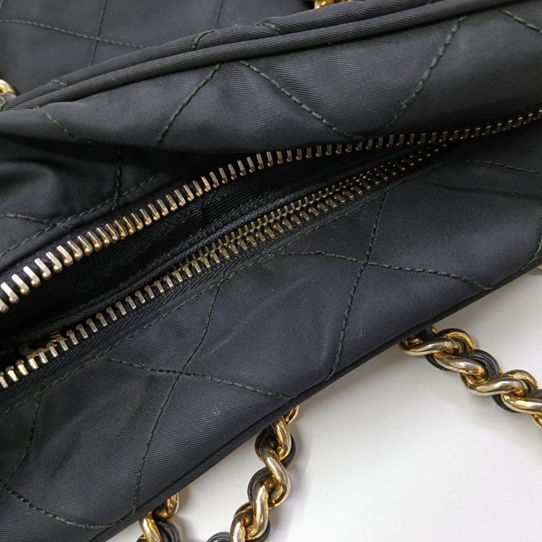 Chain Tote Quilted Nylon Black