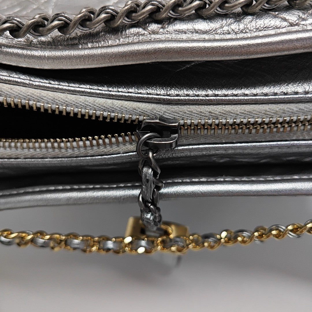 GABRIELLE Medium Quilted Calfskin Silver