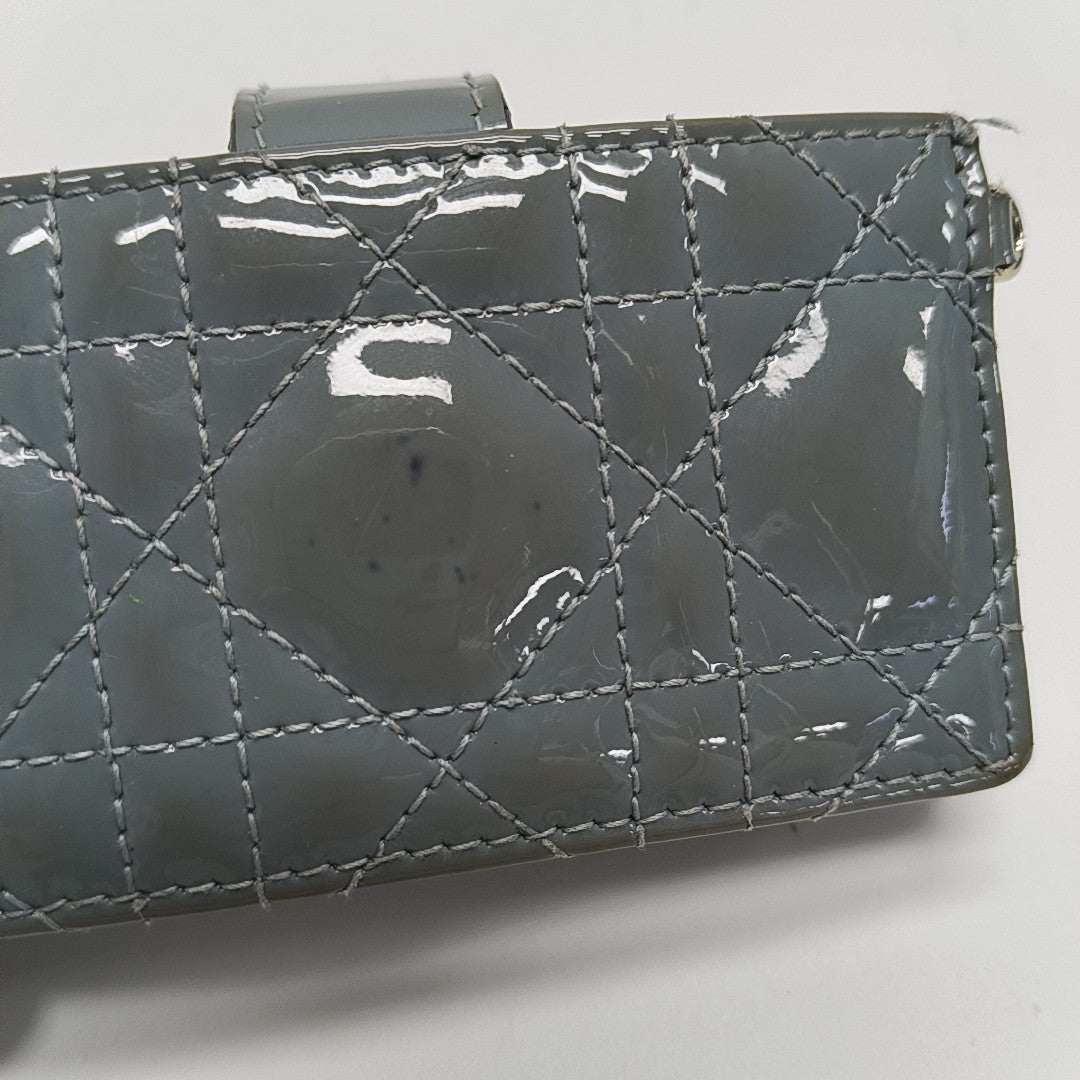 Lady Dior Cannage Patent Leather Blue Card Holder