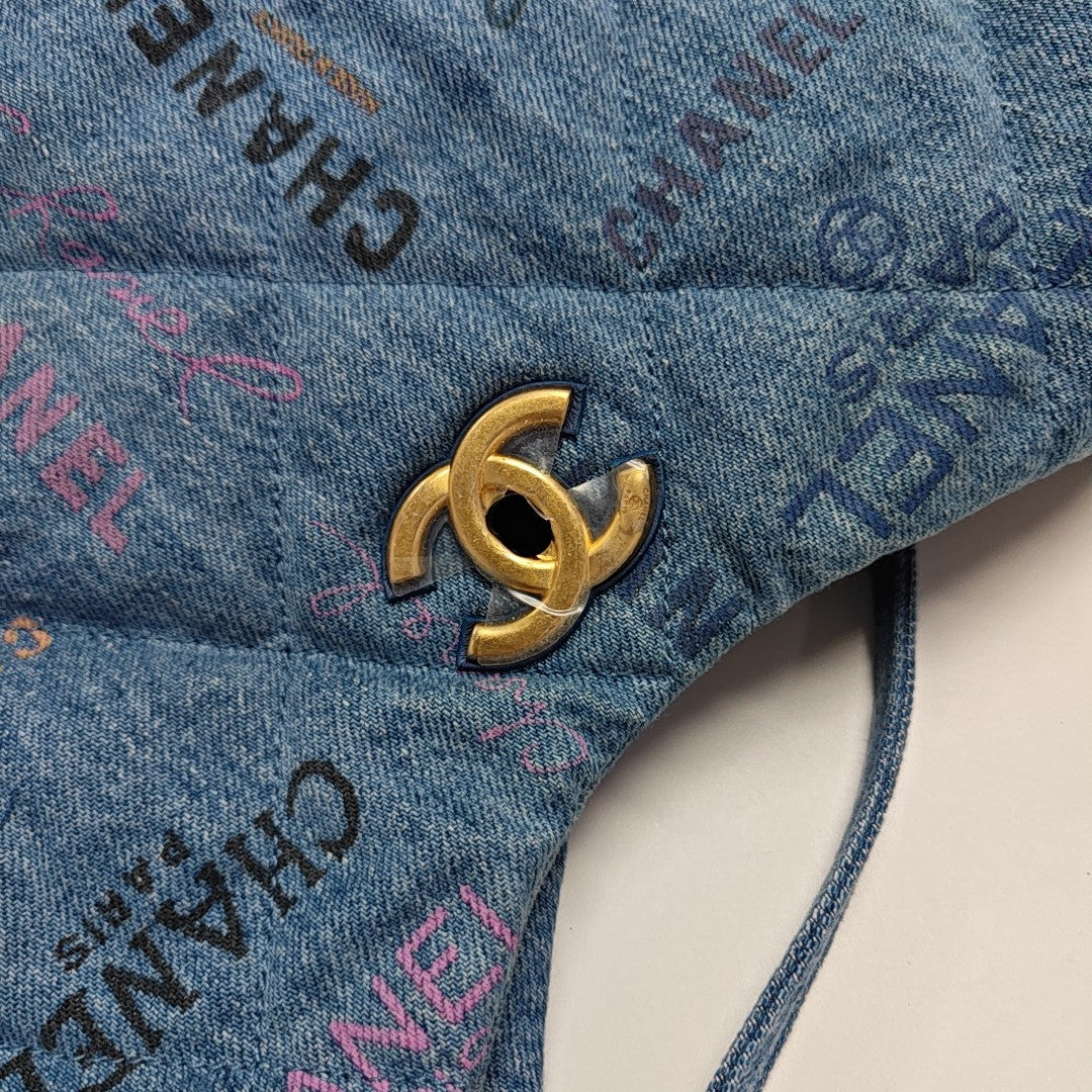 Quilted Fabric Top Handle Bag Blue