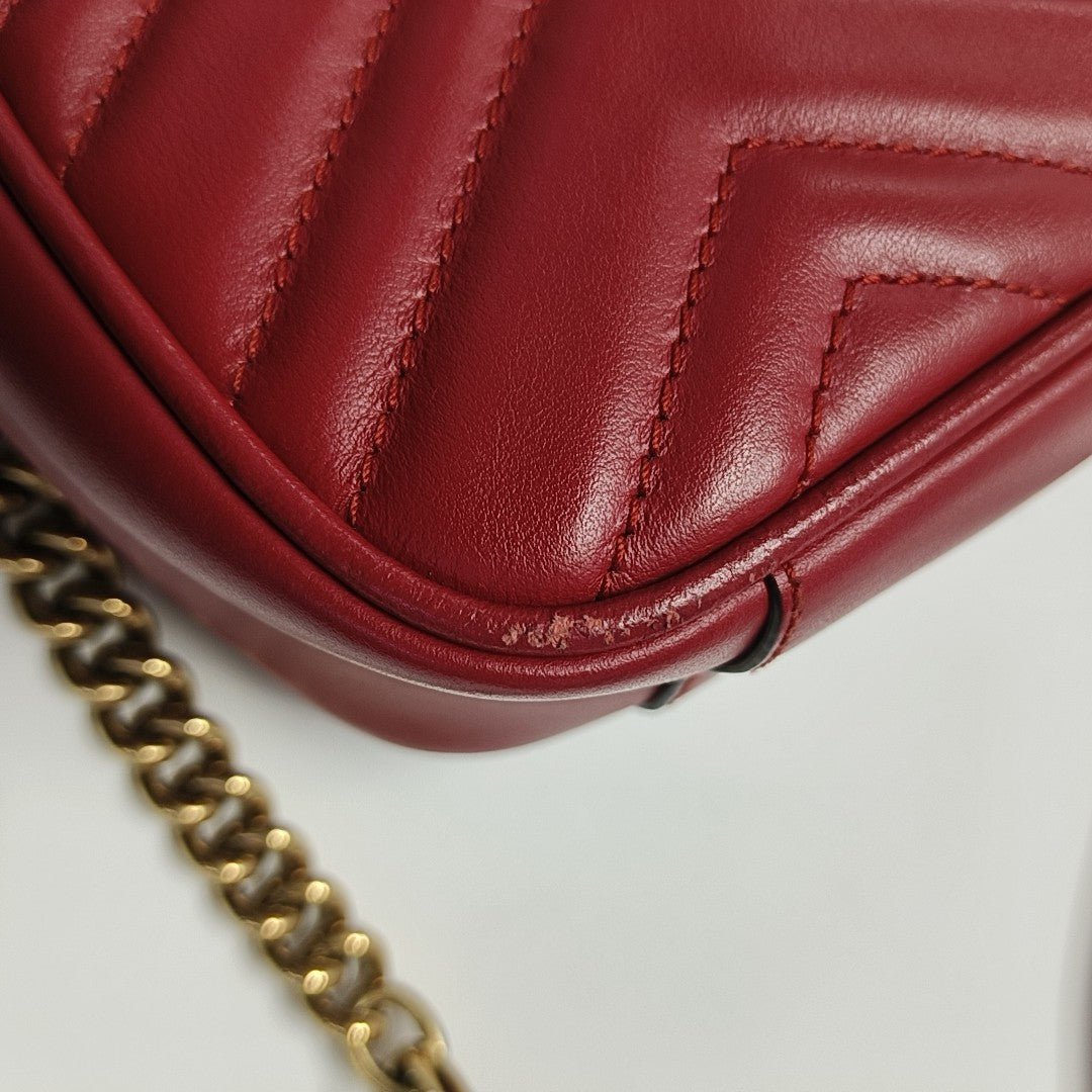 GG Marmont Small Quilted Calfskin Red