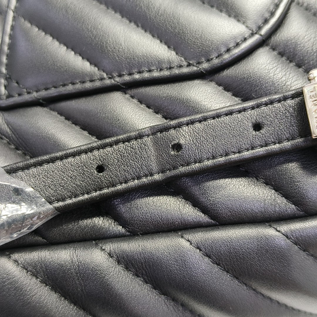 Chevron Calfskin Backpack Black