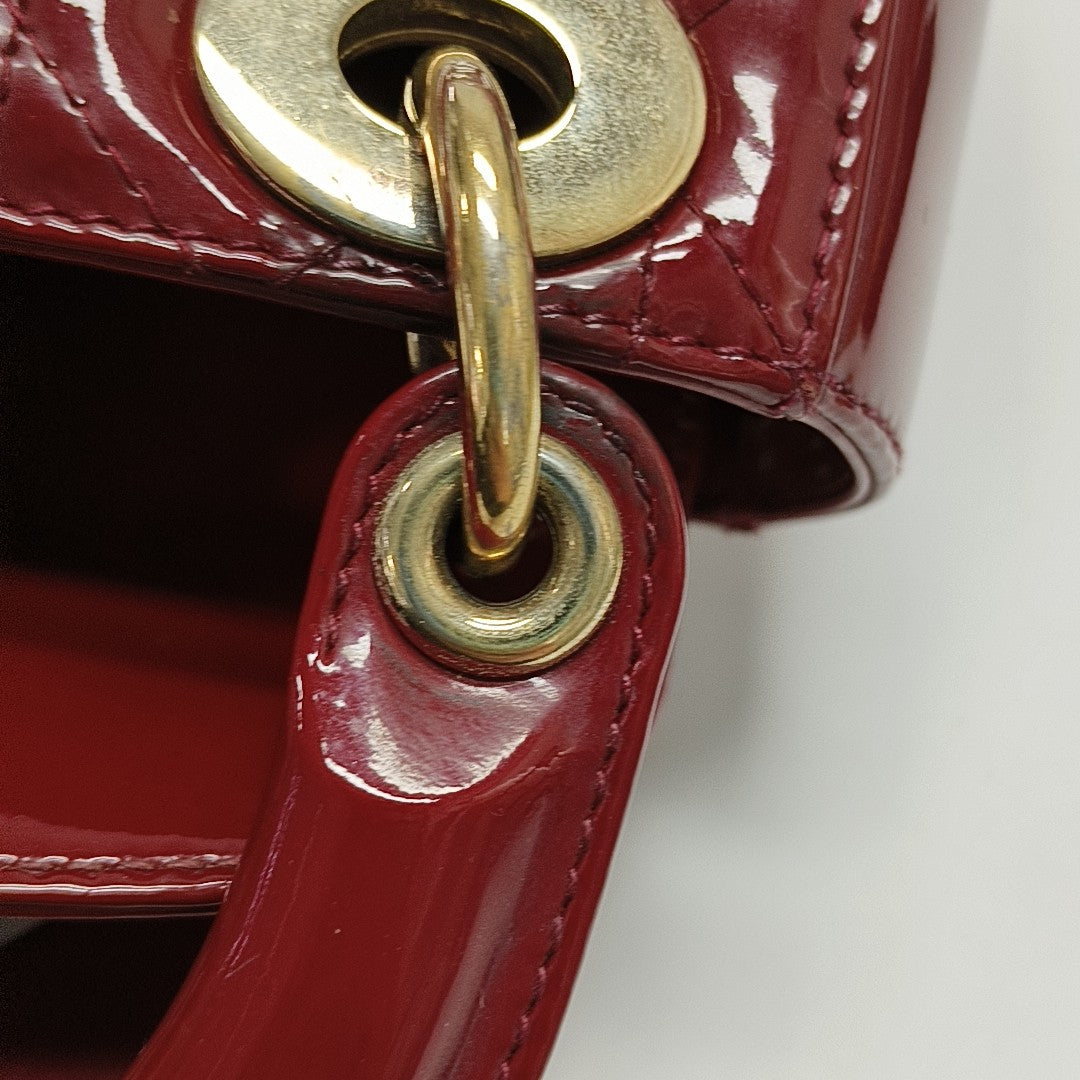 Lady Dior Mini Cannage Patent Calfskin Red