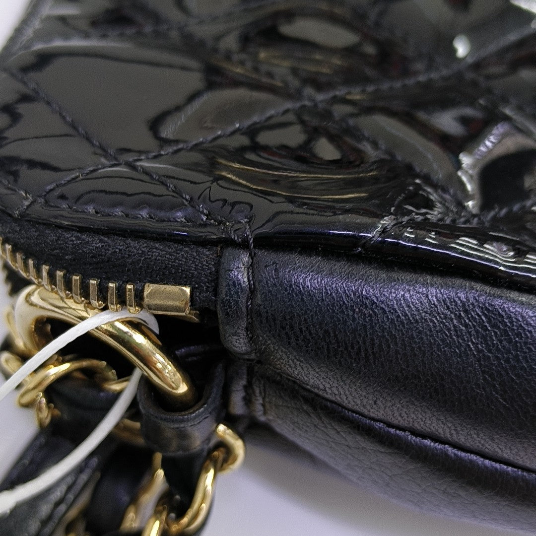 Quilted Patent Leather Shoulder Bag Black