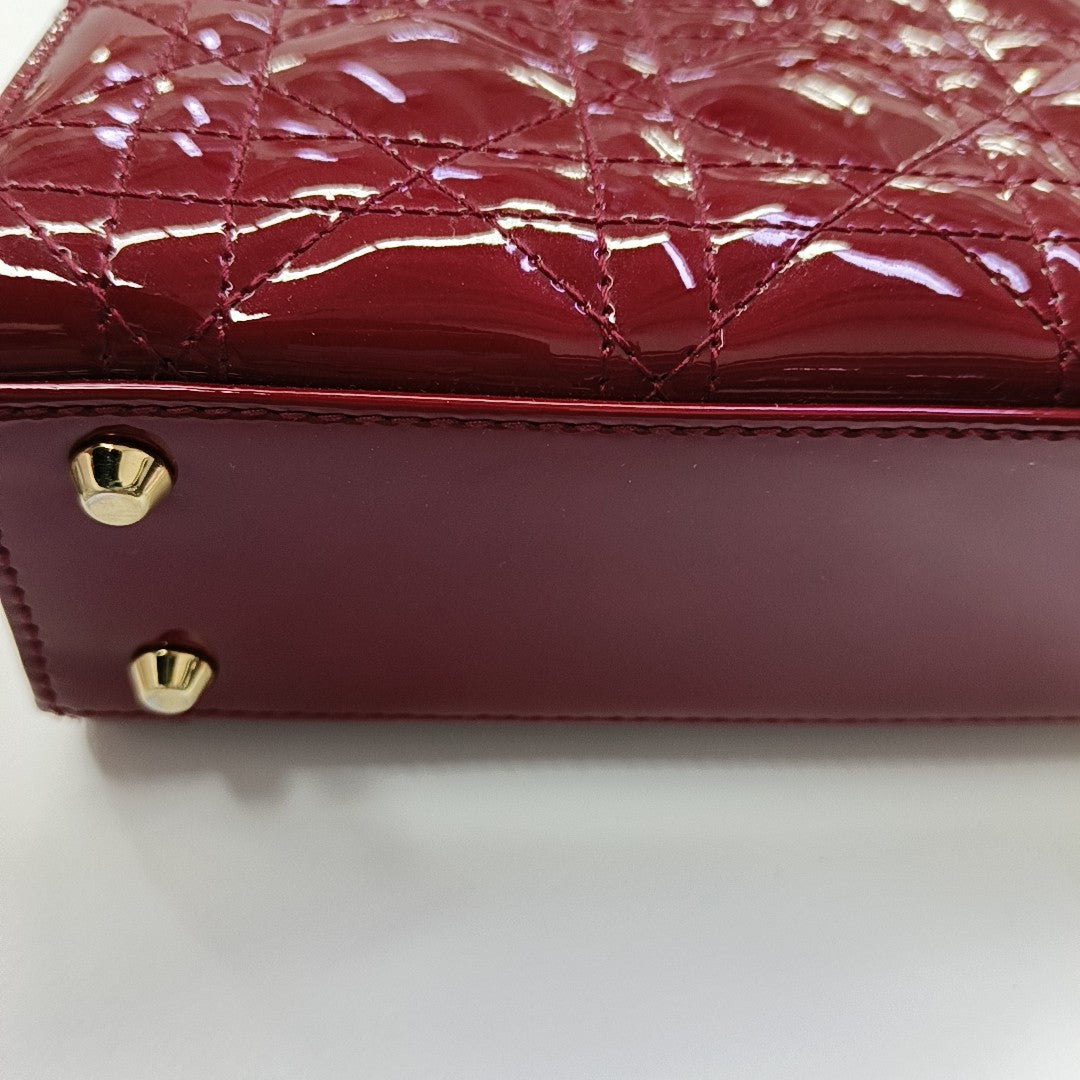 Lady Dior Mini Cannage Patent Leather Red