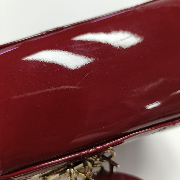 Lady Dior Mini Cannage Patent Calfskin Red