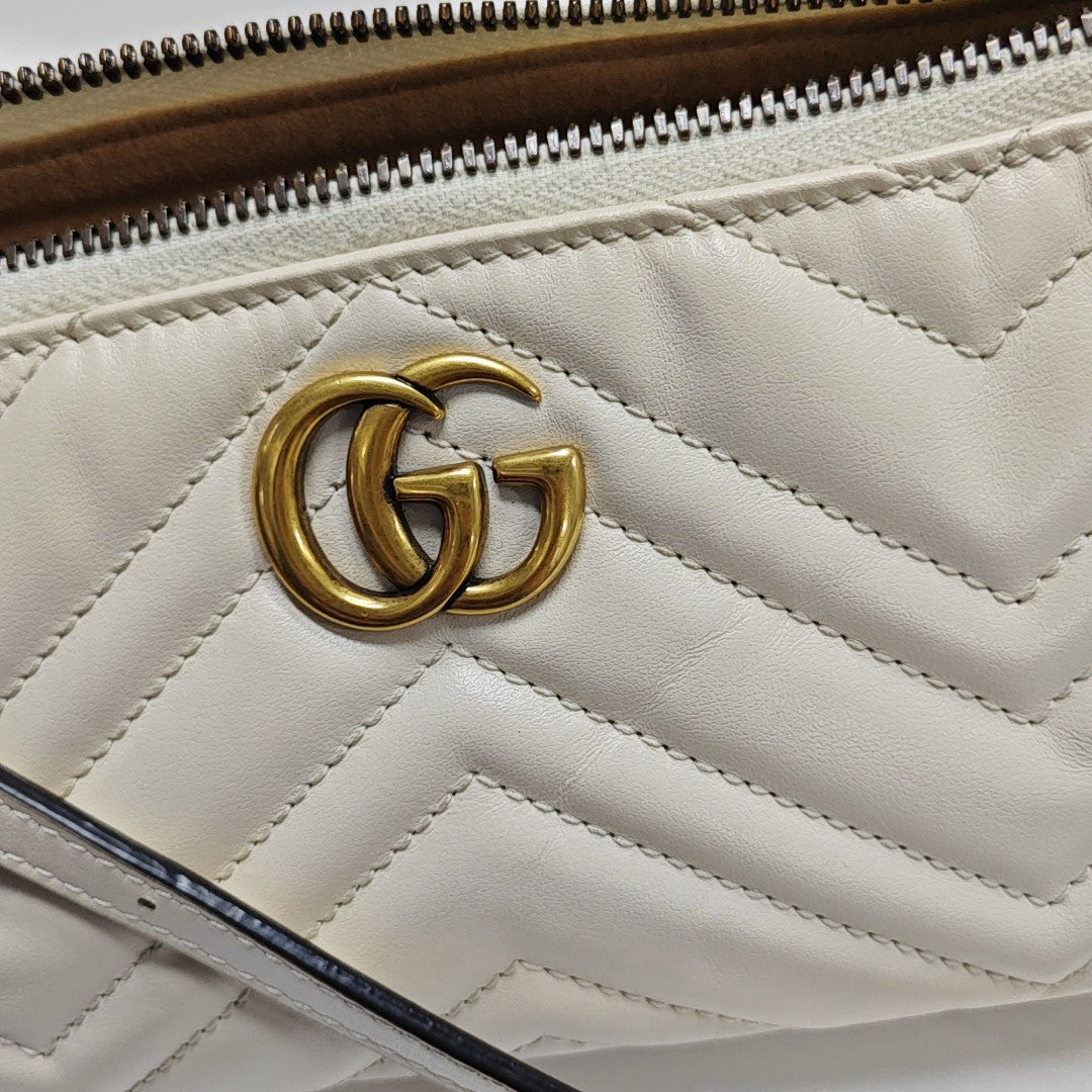 GG Marmont Small Quilted Calfskin White