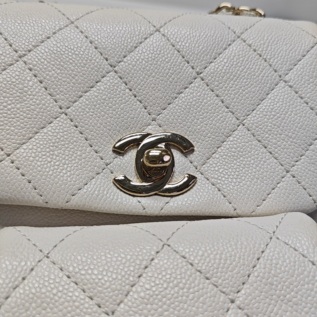 Quilted Grained Calfskin Small White