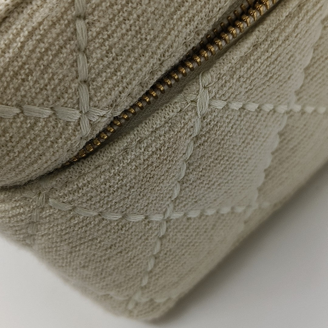 Quilted Fabric Top Handle Bag Beige