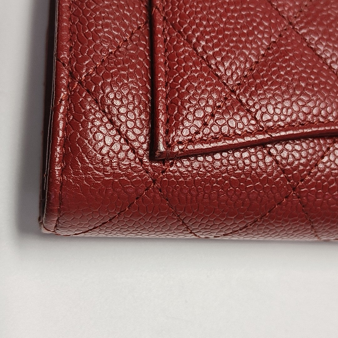 CLASSIC FLAP Mini Quilted Grained Calfskin Red Wallet