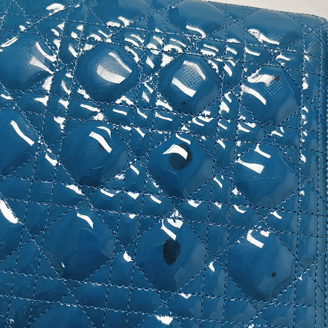 Lady Dior Large Cannage Patent Leather Blue