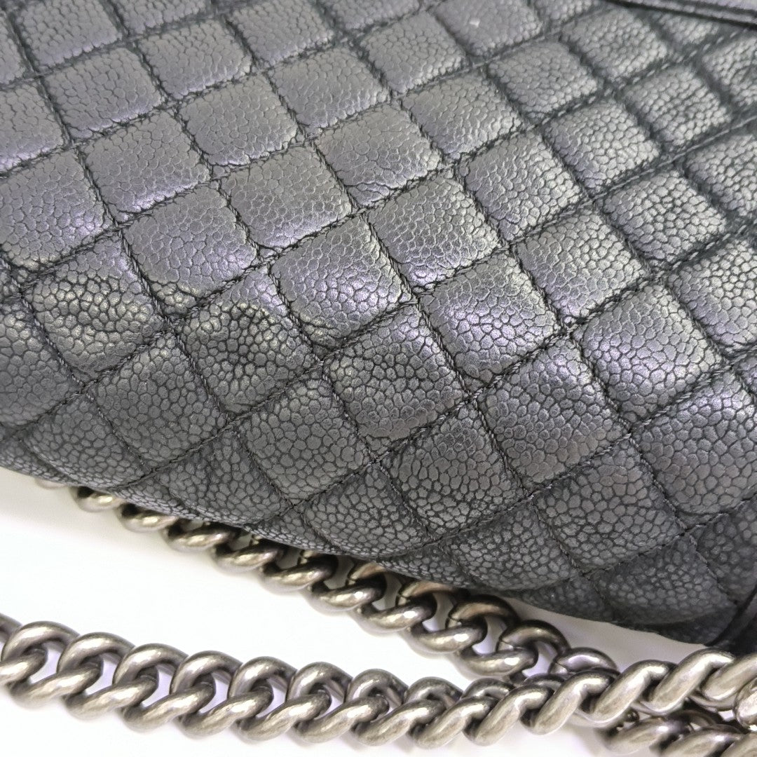 BOY CHANEL Medium Quilted Grained Calfskin Black