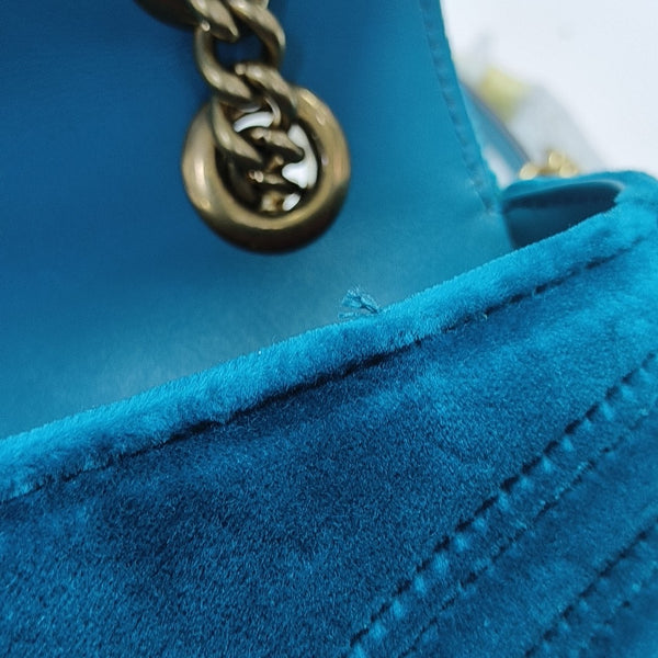 GG Marmont Medium Quilted Velvet Blue