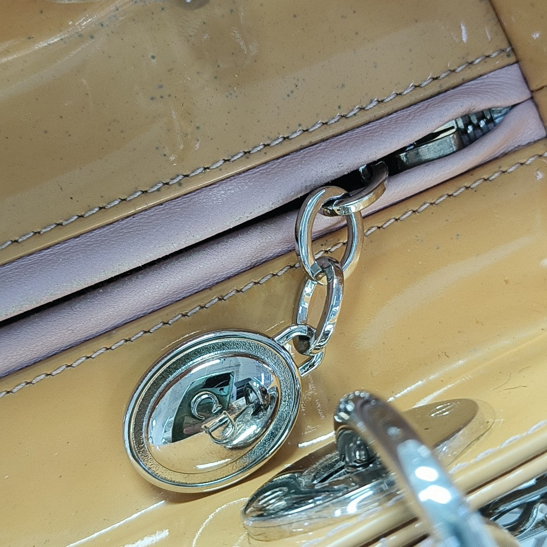 Lady Dior Medium Cannage Patent Leather Yellow