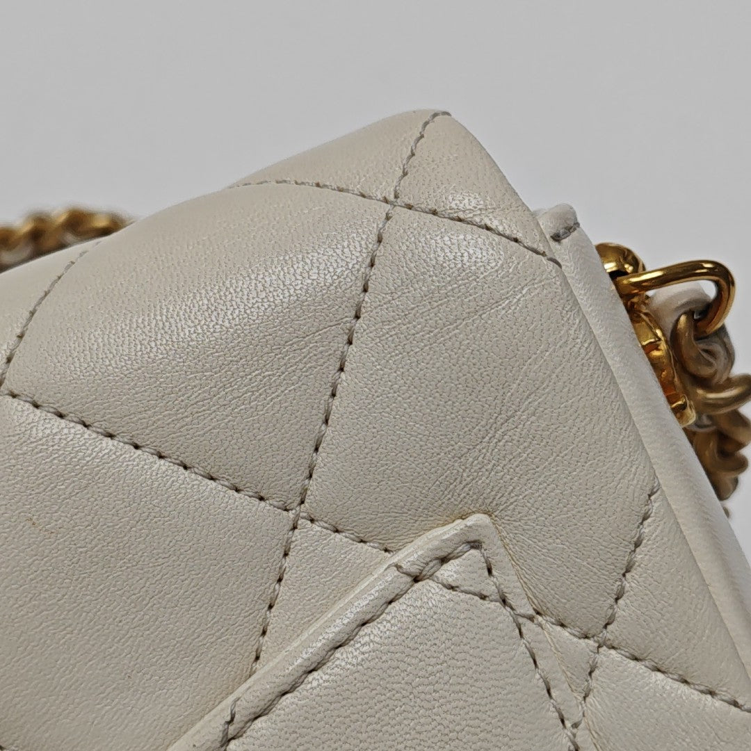 Quilted Calfskin Shoulder Bag White