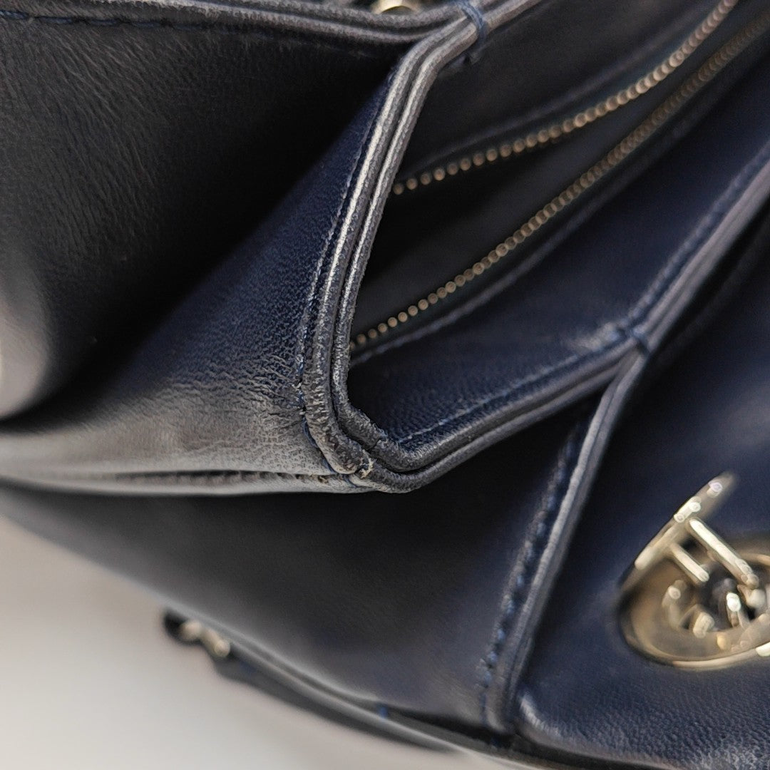 Quilted Patent Leather Top Handle Bag Blue